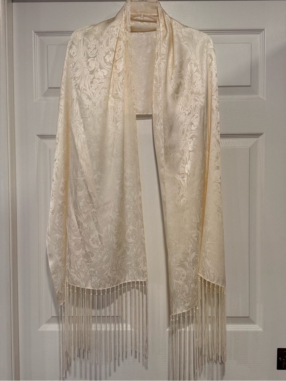 Charter Club 100% Silk Ivory Floral Jacquard Fringe Shawl Wrap #709